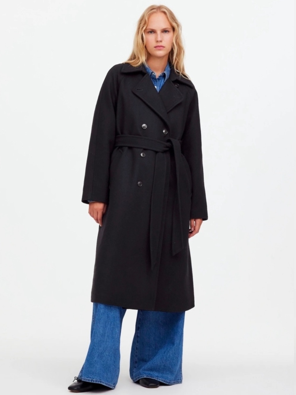 Madewell Women's Black Double-Breasted Trench Coat XL